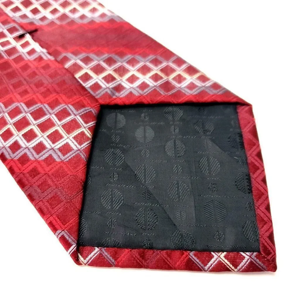 Perry Ellis Portfolio Red Silk Tie Woven Check Regimental‎